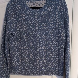 Blue Leopard Print Crew Neck Sweater
